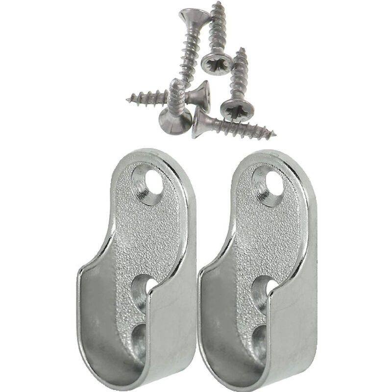 Oval Furniture Rail Hanger 2 Pieces - Wardrobe Tube Bracket For Oval Bar Nickel Plated Steel ROd Hanger Fixing Metal