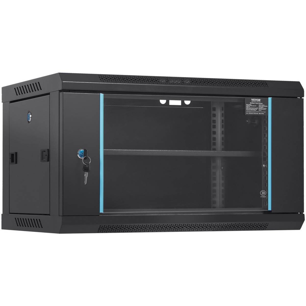 6U Wall Mount Network Server Cabinet, 15.5'' Deep, Server Rack Cabinet Enclosure, 200 lbs Max. Ground-mounted Load Capacity, with Locking Glass Door Side Panels, for IT Equipment, A/V Devices