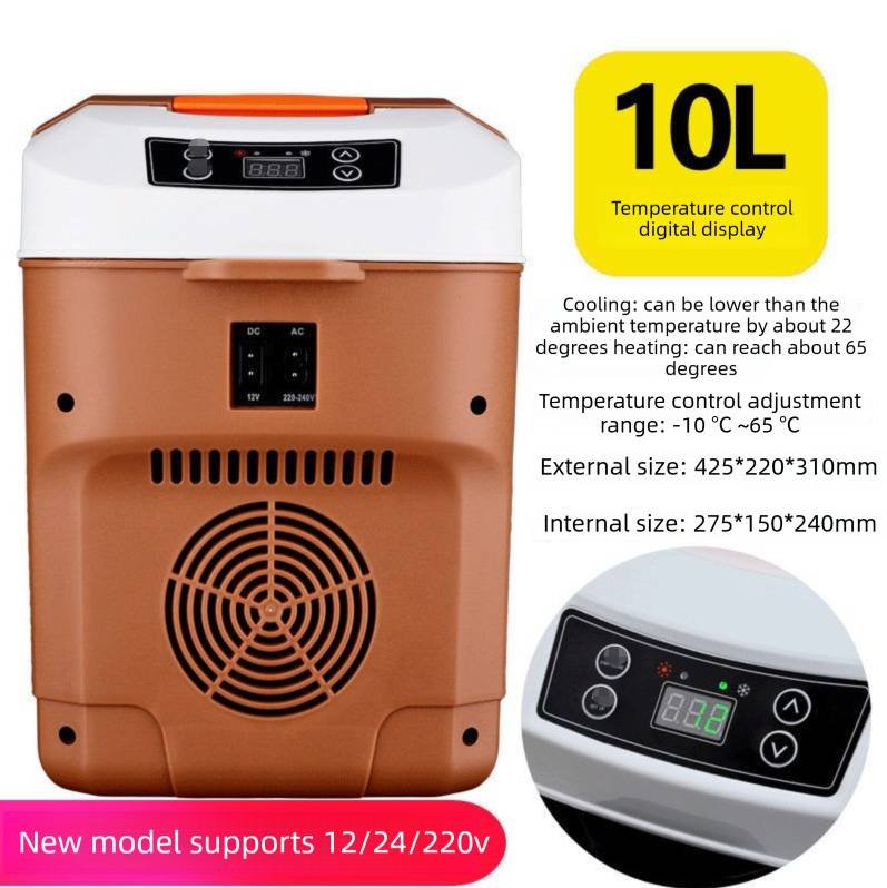10L Digital Car Fridge Warmer 12V 24V 240V Portable Electric Cooler for Truck Car Home Camping LCD Display Brown