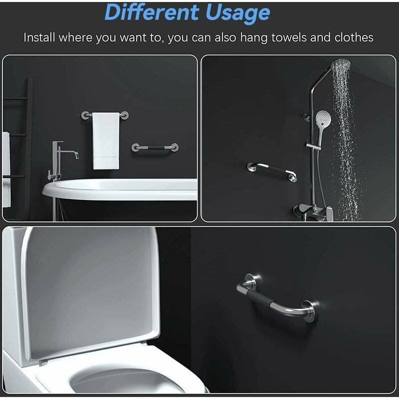 Black Safety Bathtub 40Cm, Non-Slip, Wall-Mounted Stainless Steel Grab Bar, For Bathroom Toilet Handle For