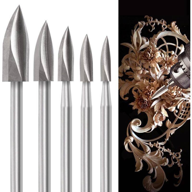 Wood Carving Bit Set For ROtary Tool, 5 Pieces Wood Carving Bits With 1/8 Inch Shank For Diy Woodworking, Engraving,