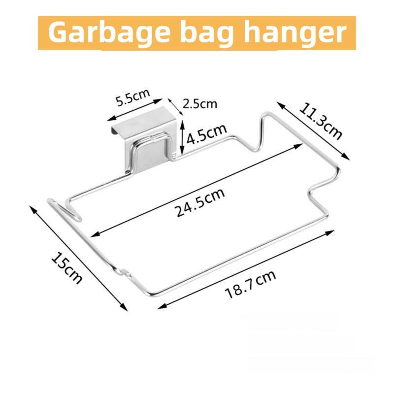 Large Stainless Steel Over-Cabinet Trash Bag Holder with Curved Ear Hook  - Heavy Duty Hanging Waste Bag Support for Home & Office