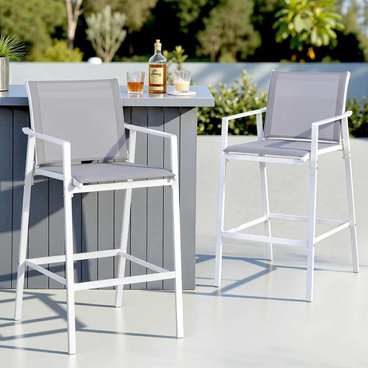 Gardeon 2PC Outdoor Bar Stools Dining Chairs Patio Furniture Garden Steel Textilene White