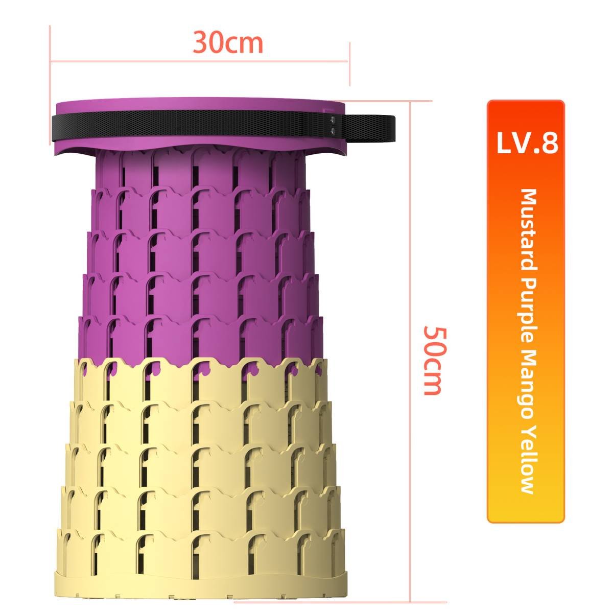 Portable Retractable Stool MAX Gen 8 Telescopic Camping Seat 50cm Tall Extra Wide Heavy Duty Mustard Purple & Mango Yellow for Camping & Festivals