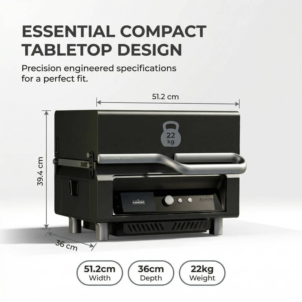 ASMOKE Essential Portable Wireless Pellet Smoker - Battery Powered 8-in-1 Mini BBQ Grill with Smart Temp Control & Meat Probe for Camping & RV