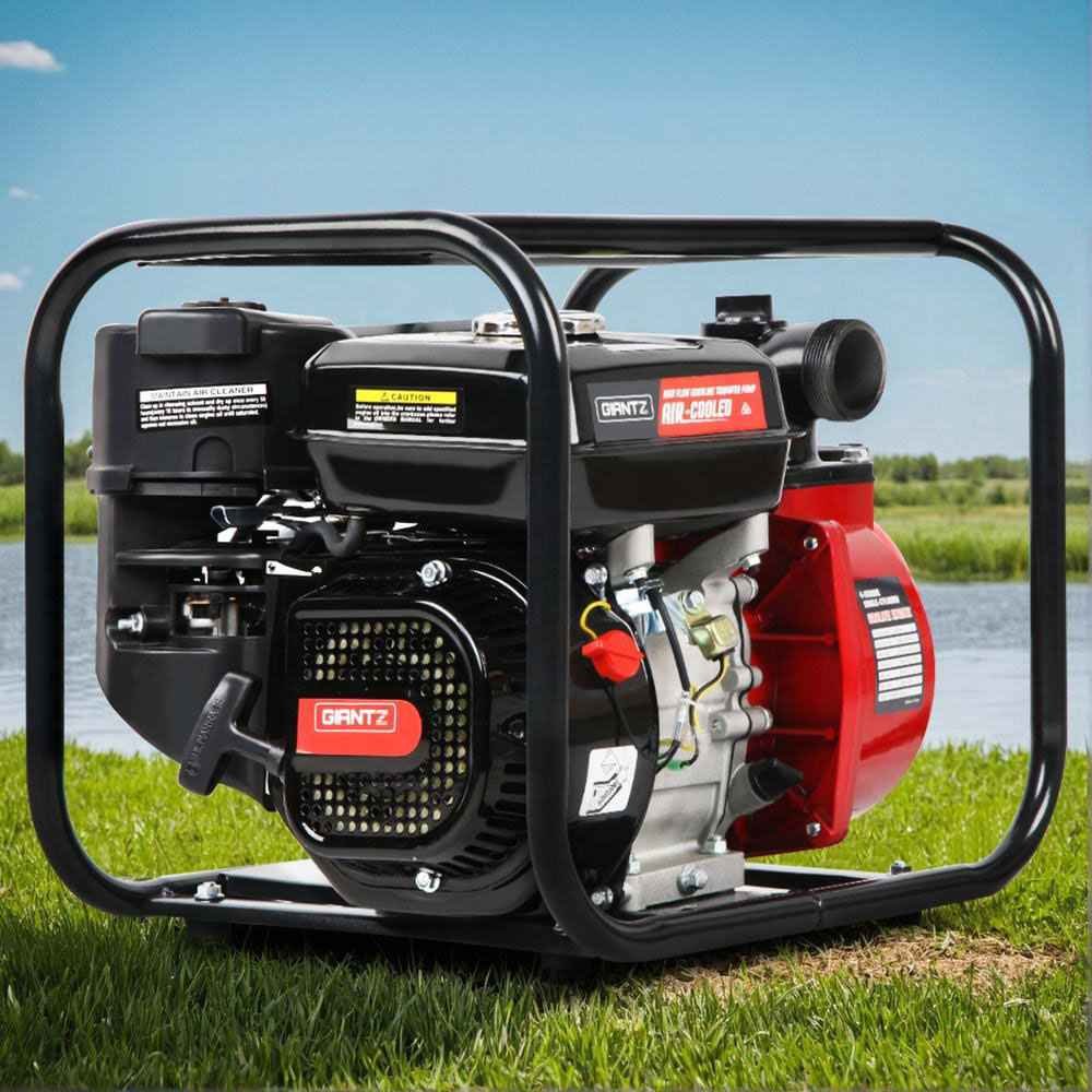 Giantz Petrol Water Pump, 2" 7HP Max High Flow Transfer Fire Fighting Pumps Rain Tank Oil Irrigation Garden Farm Pond Outdoor Irrigations, with Hose Fittings Inlet Filter Rubber Feet Black Red