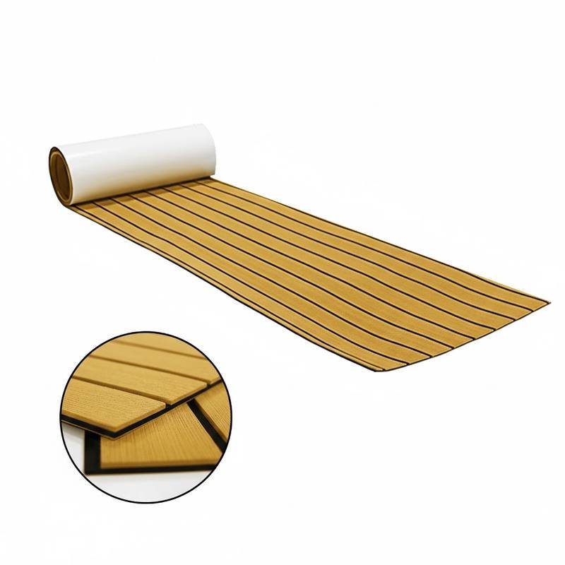 EVA Faux Teak Boat Flooring Sheet Marine Decking Mat Self Adhesive Non Slip Foam for Yacht Caravan & RV (Gold & Black, 240cm x 45cm)