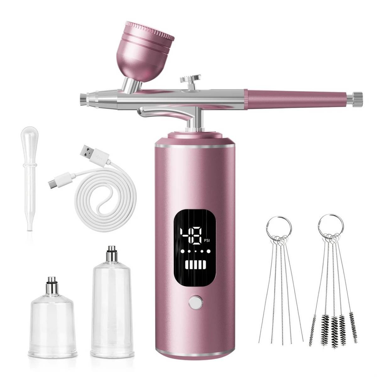 Pink Portable Wireless Airbrush Kit, ideal for nail art, painting, cake decoration, and makeup. Rechargeable design, perfect for both amateurs and professionals.