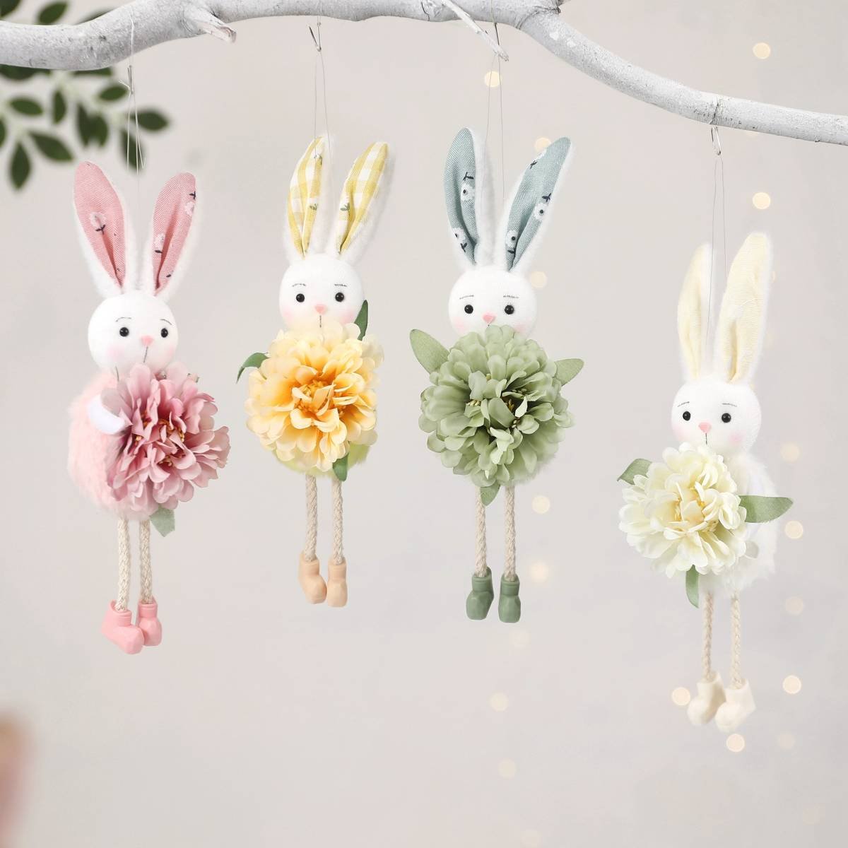 Green Easter Bunny Flower Hanging Decoration for Home, Garden or Party Scene