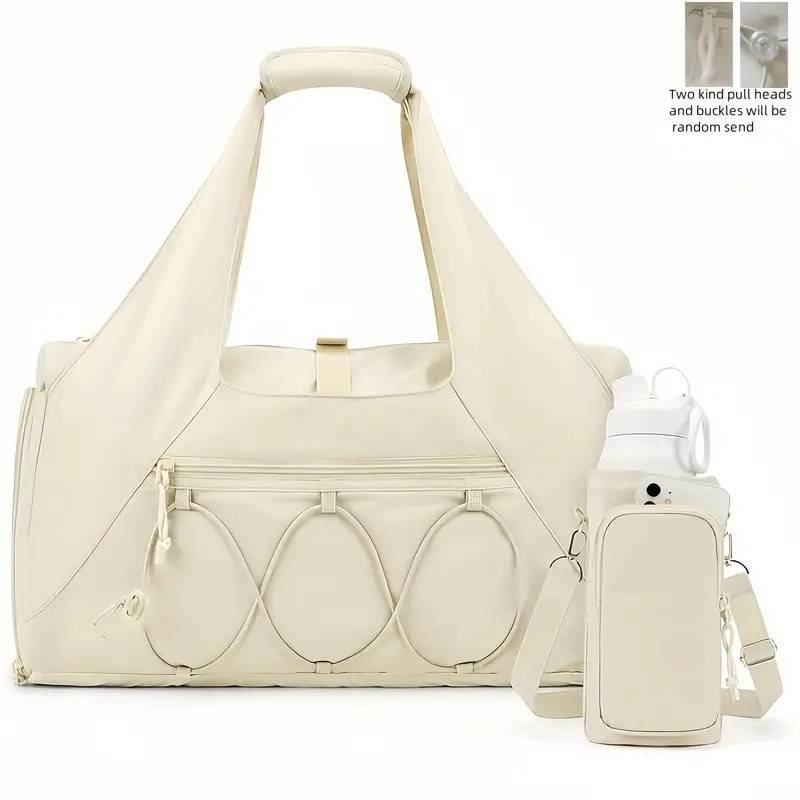 White High-Capacity Yoga Gym Duffel Set with Bonus Bottle Phone Pouch, Separate Shoe Compartment & Yoga Mat Strap