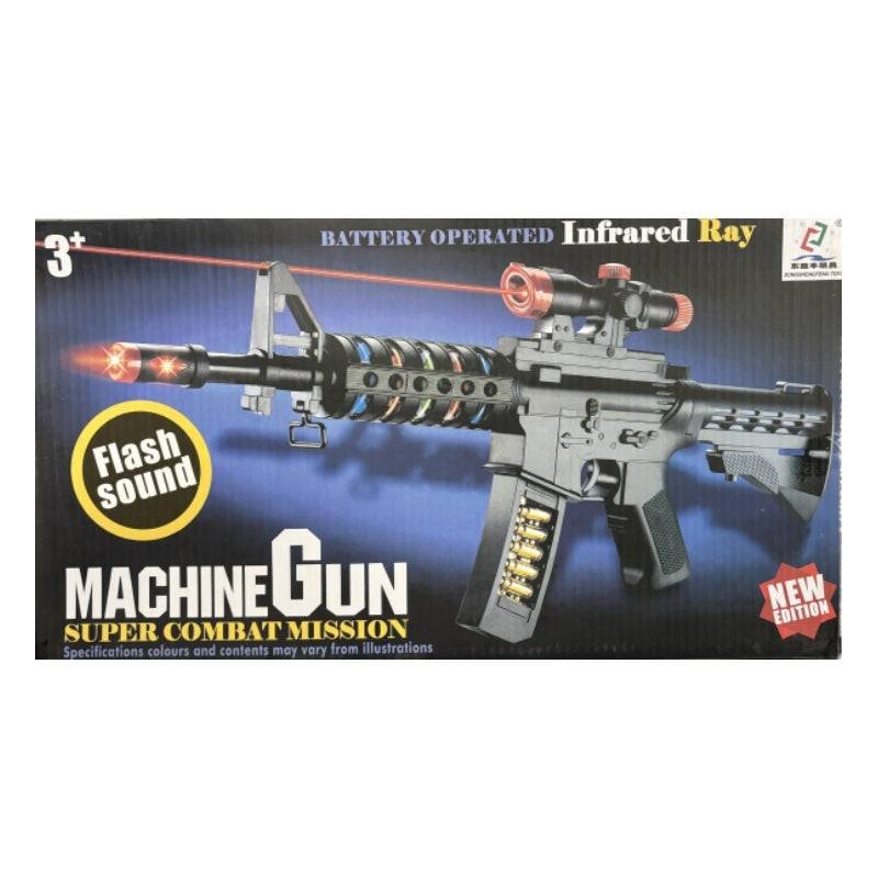 Electric Toy Machine Gun – Battery Operated with Flashing Lights, Sound & Infrared Ray – Pretend Play Gun with Scope & Spinning Barrel – Ages 8+