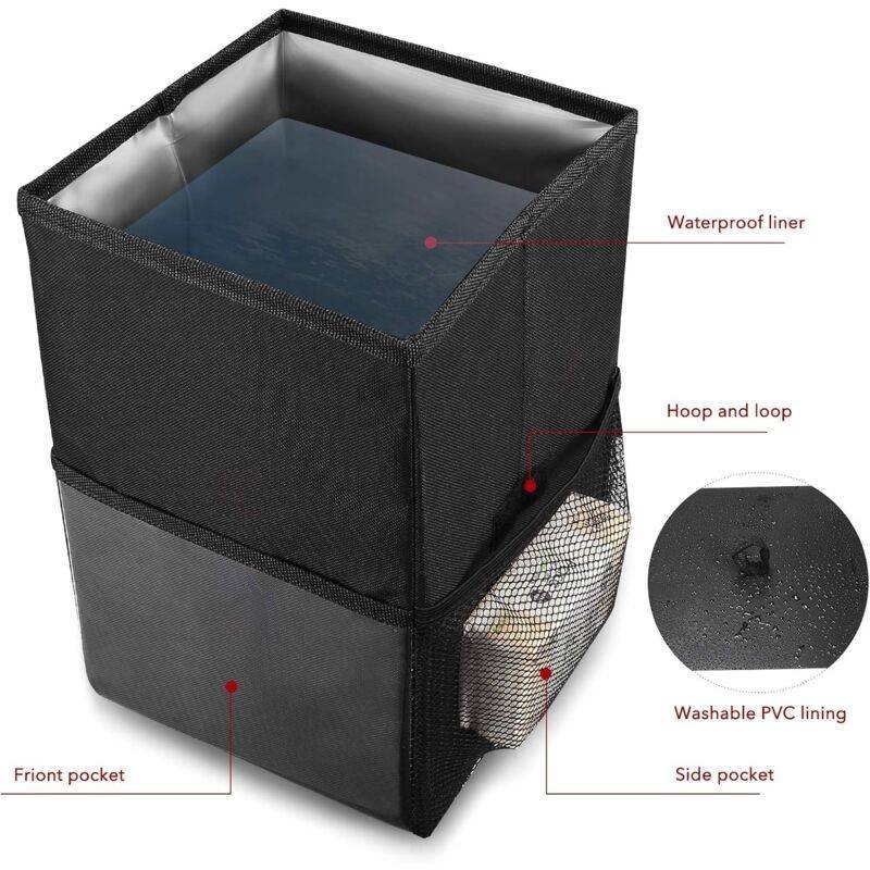 Car Trash Can With Lid - Hanging Garbage Bag With Storage Pockets, Foldable And Portable Waterproof Organizer, Large