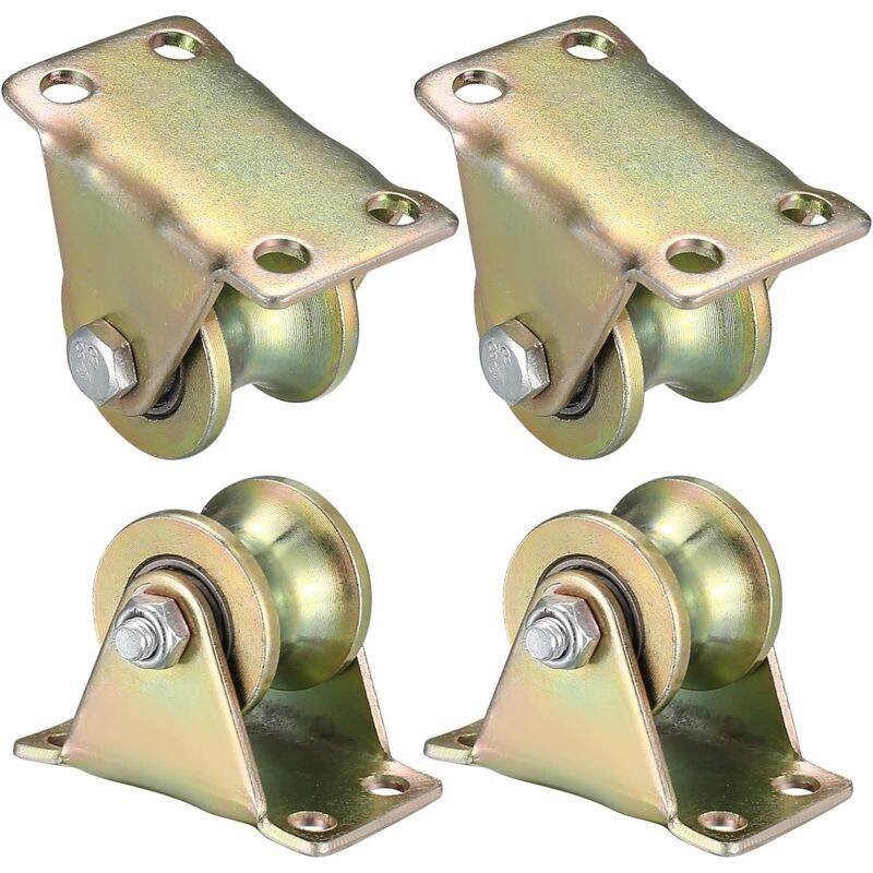 4 pcs Lifting Pulley, U-Groove Caster, Lifting Caster, Groove Wheel Cable Pulleys For ROpes Rail Gate Sliding (U-Groove