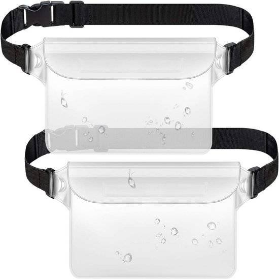 Waterproof Waist Pack with Triple Zipper & Touchscreen Phone Case – 2-Piece Set – Ideal for Beach, Cruise, Swimming, Kayaking and Outdoor Activities（White）