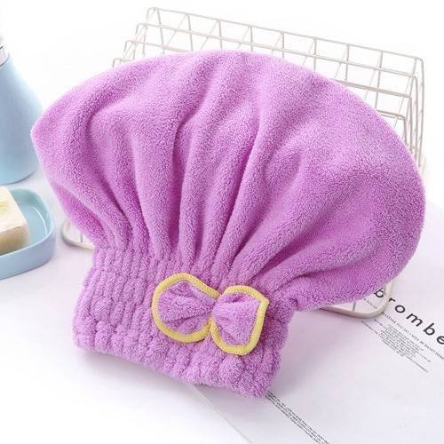 3-Pack Light purple Thickened Coral Fleece Hair Drying Towel Cap – Double-Layered Absorbent Turban with Bow Design for Fast Drying and Gentle Care