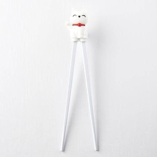 Maneki Trainer Chopsticks Lucky Cat in White