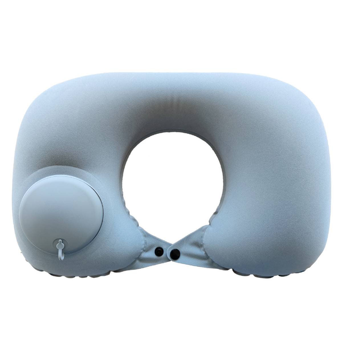 2-PCS Grey  Inflatable Travel Neck Pillow Press to Inflate U-Shape Soft Flocking Support Cushion for Airplane Car & Camping Portable Air Pump Design