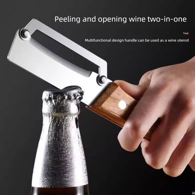 2-PCS Multi-Function Stainless Steel Peeler with Wooden Handle for Fruits, Vegetables, Sugarcane and Bottle Opening