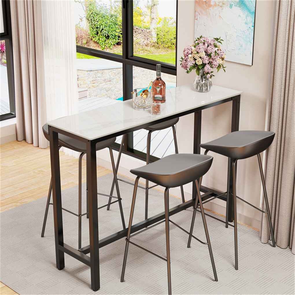  Xxl Marble Kitchen Bar Table Counter Breakfast Dining Table W/ Thicken Metal Leg