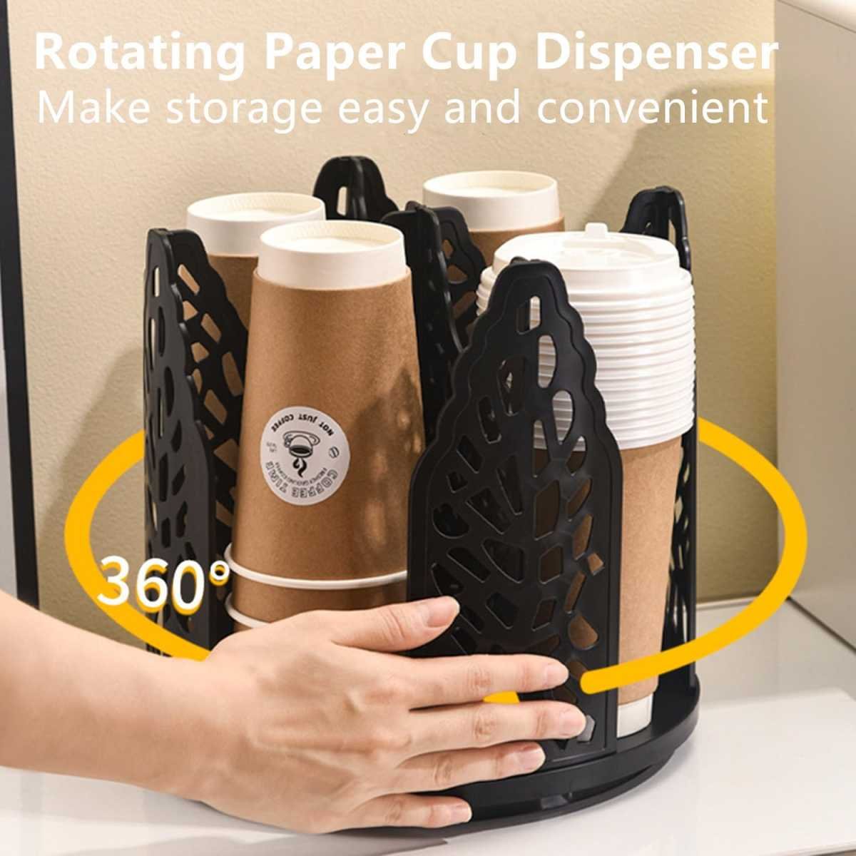 Black 360°Rotating Multi-Scenario Countertop Storage Rack - Large Capacity 4 Compartment Holder for Coffee & Tea Cups
