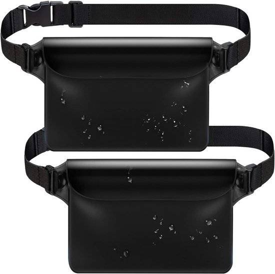 Waterproof Triple Zipper Waist Pack & Touchscreen Phone Case – 2-Piece Set – Ideal for Beach, Cruise, Swimming, Kayaking & Outdoor Activities（Black）