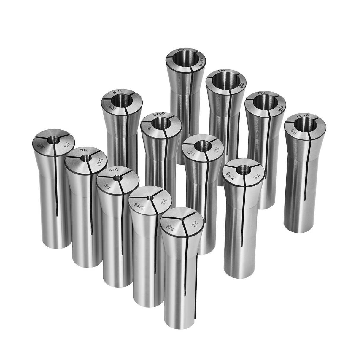 VEVOR 13 pcs Precision R8 Collet Set, 1/8'' - 7/8'', 45# Mill Collet Chuck 0.0012"/30μm TIR with 13 Labeled Storage Boxes, for Milling Machine Drill Presses Boring Machine Machining Center