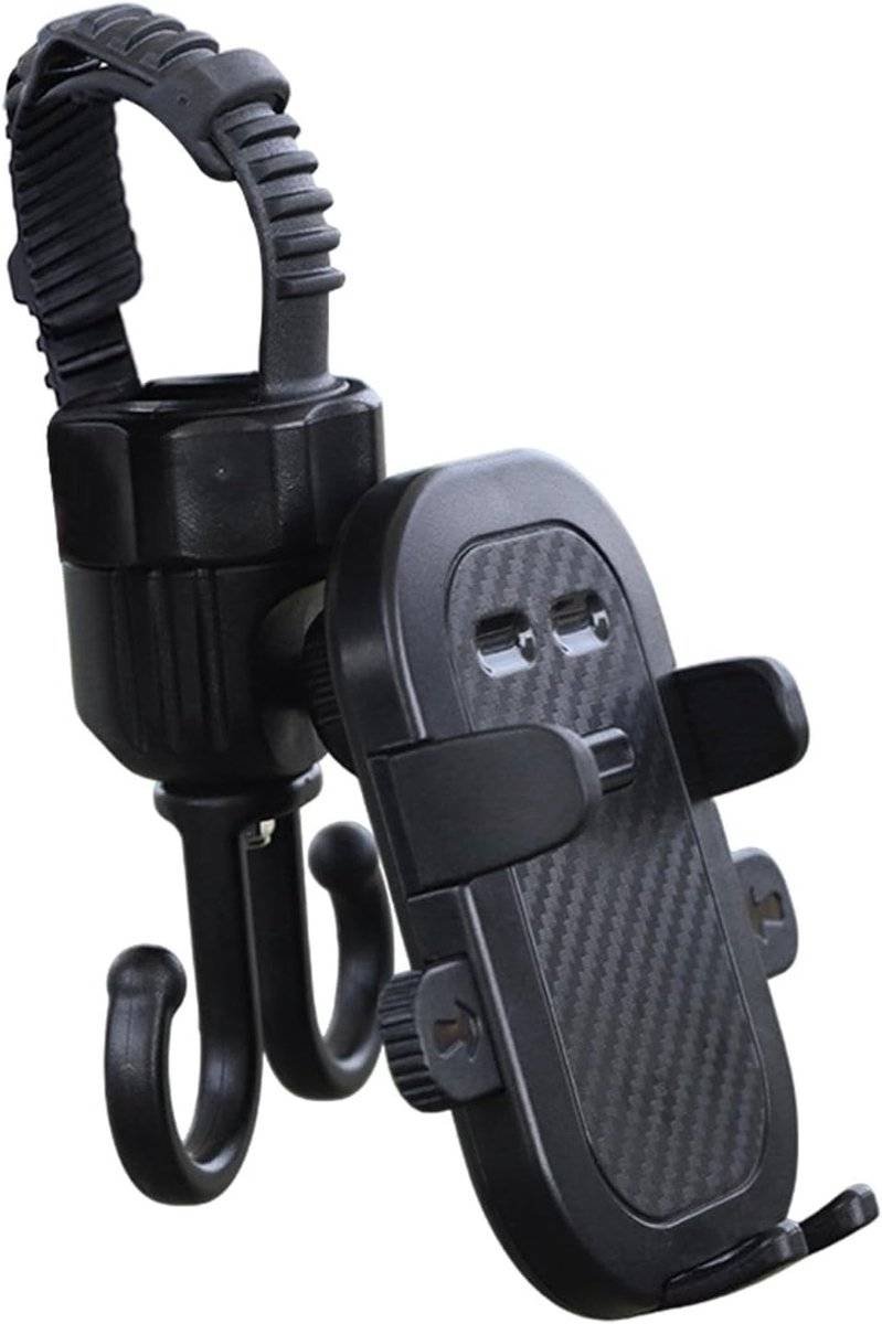 Phone holder for bicycle, stroller, portable stroller hanger, 2-in-1 shopping trolley hook, shopping bag holder, sturdy and adjustable, compatible with most strollers and bicycles