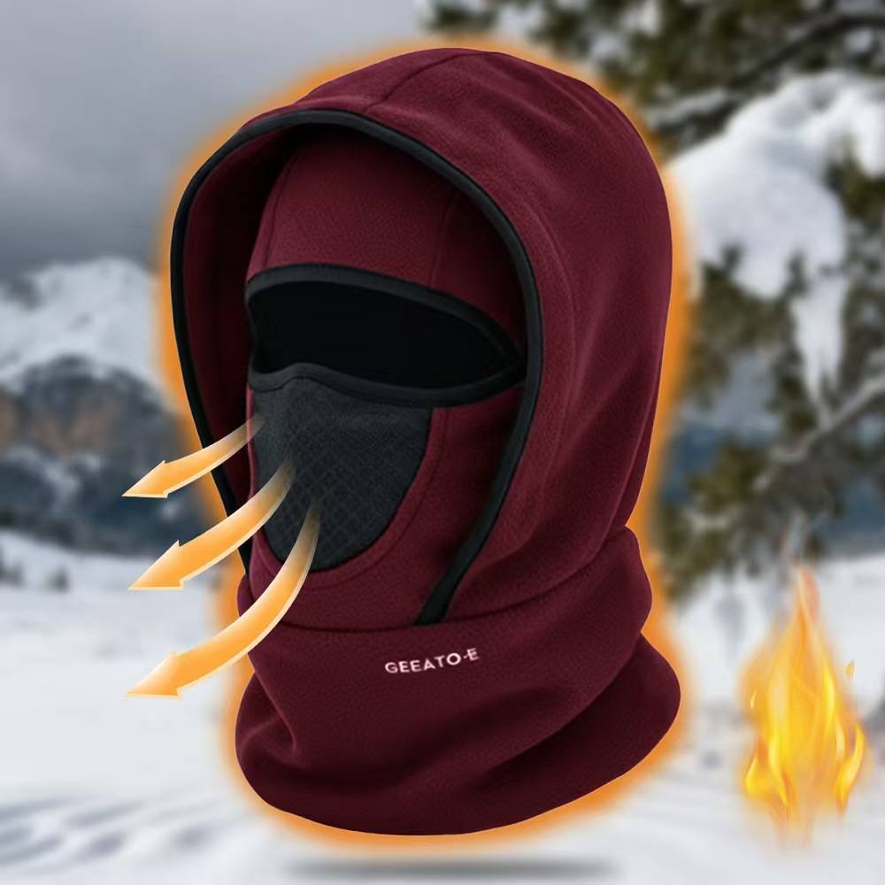 Wine Red Windproof Thermal Balaclava Hood - Full Face Mask & Polar Fleece Neck Warmer for Skiing, Cycling & Outdoor Sports