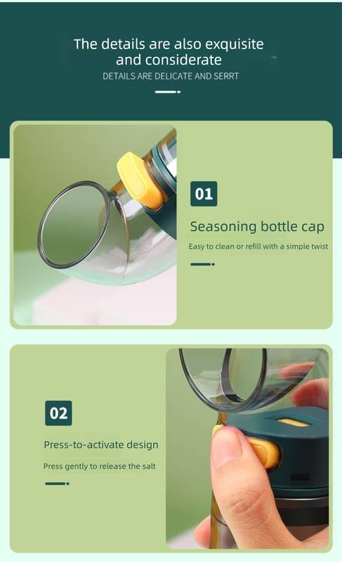 Quantitative Salt Dispenser Bottle - 0.5g Precise Metering Spice Shaker for Healthy Portion Control - Push Button Seasoning Container for Kitchen Cooking - Dark Green