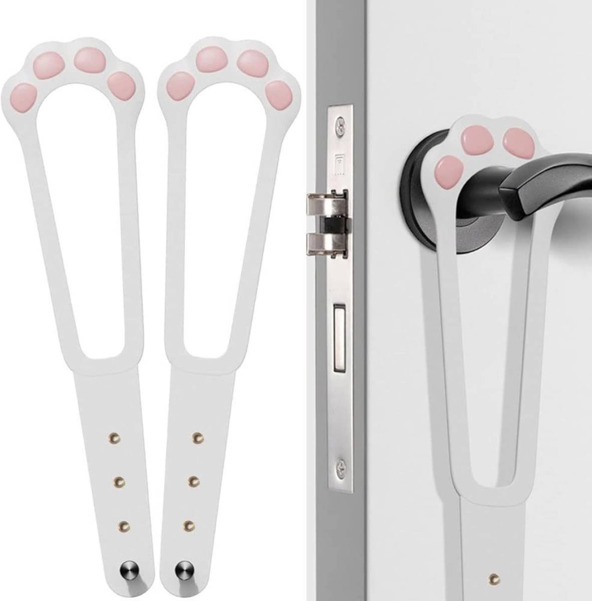 Door Stopper - Door Holder - Door Holder - Dog Barrier - Cat Flap Alternative - Door Stop - Door Catch - Door Hook - Ventilation - Pet Accessories - Door Security - Adjustable - Cat Paw - White - 2 pieces