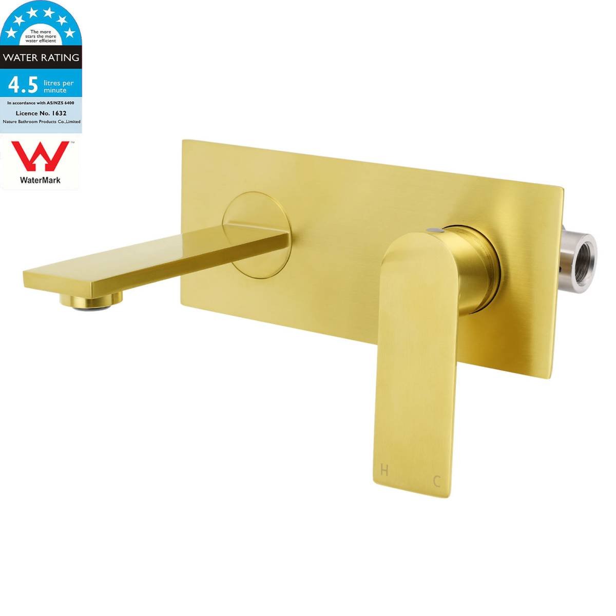 Brushed Gold Cubic Square Wall Mount Basin Mixer Laundry Tap Spout Vanity Faucet