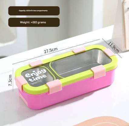 Green Premium 2-Compartment Stainless Steel Lunch Box - 600ml Leak-Proof Bento Box for School and Office - Portable Meal Container for Students and Professionals