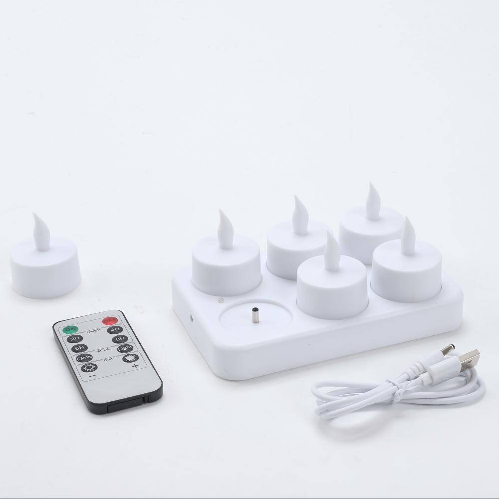 Rechargeable LED Candles with - Electronic Candle - Plastic Tea Lamp - Halloween, Birthday, Valentine's Day Home Decor - Rechargeable - 6 Seats - White