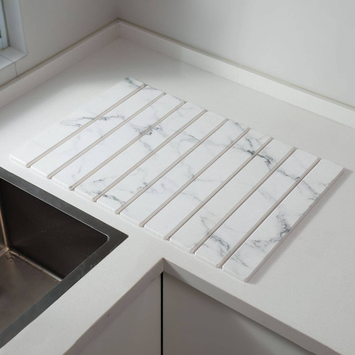 30x40cm Foldable Marble Pattern Kitchen Dish Drainer(Style 1) - Ultra-Absorbent Natural Stone Mat, Fast-Drying & Space-Saving