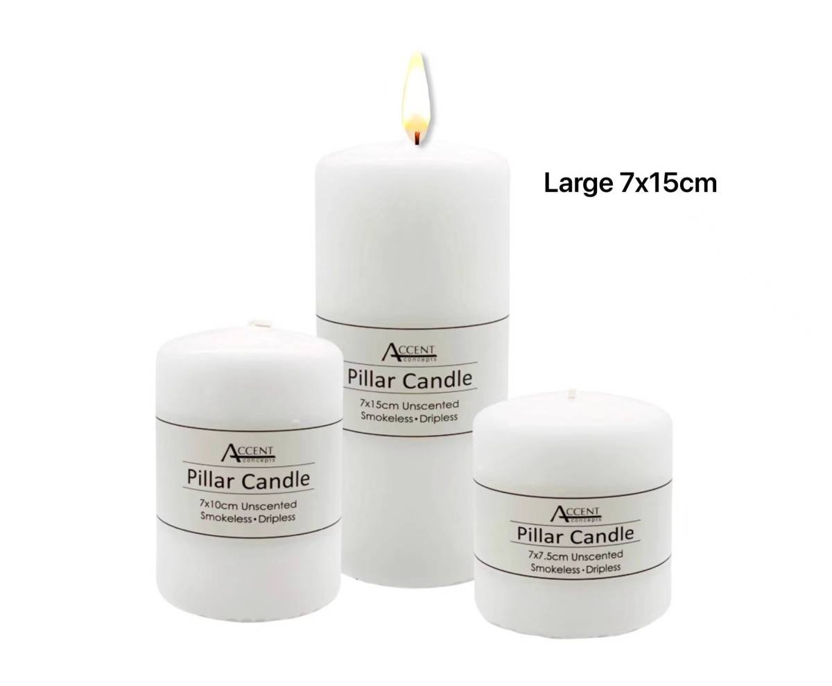 bulk 24 Unscented White Pillar Candle 7x15cm