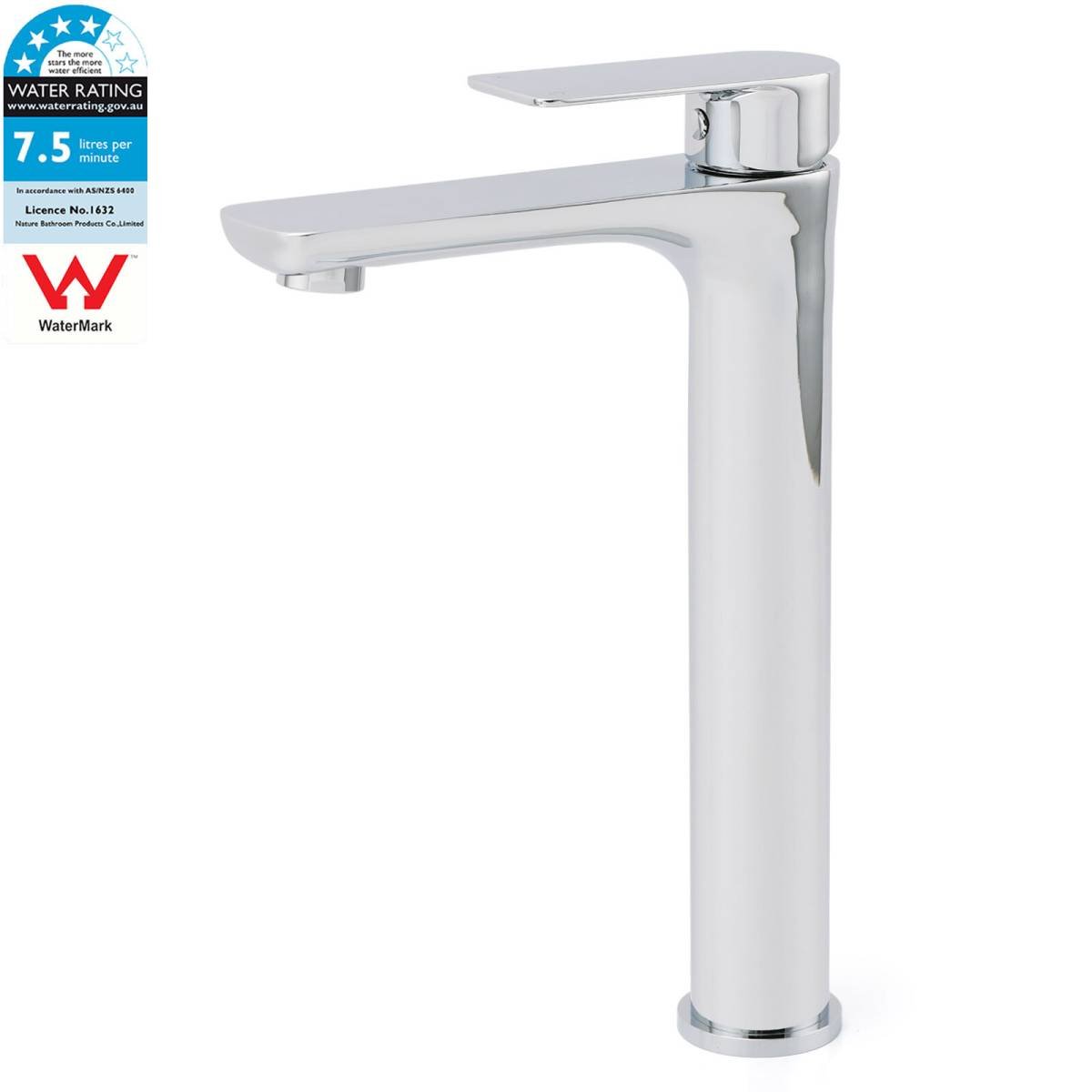 WELS Bathroom Chrome Round Tall Basin Mixer Vanity Faucet Laundry Counter Tap