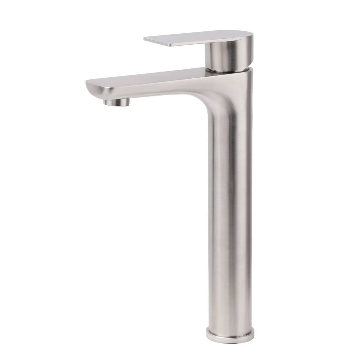 Brushed Nickel Rounded Edge Tall Basin Mixer Kitchen Vanity Faucet Tap Spout Set