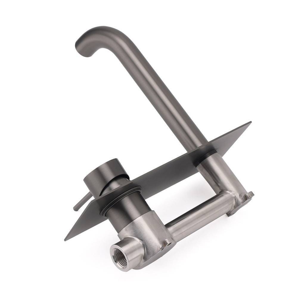 WELS Gun Metal Round Wall Basin Mixer Vanity Sink Tap Hot Cold Faucet Spout