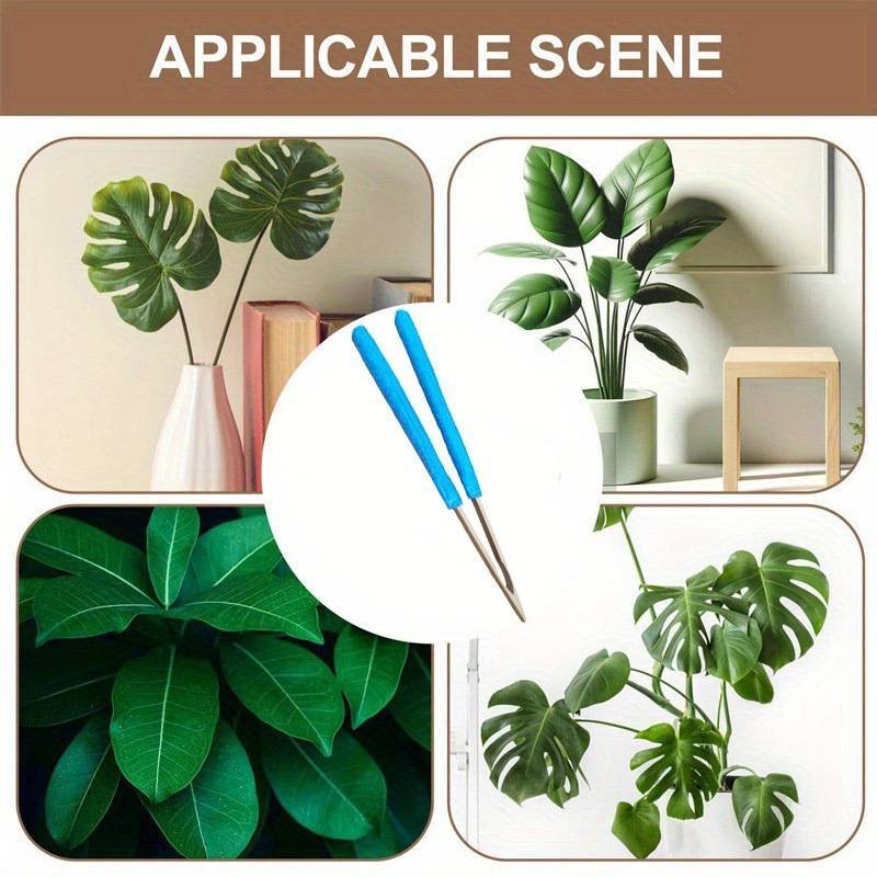 Green 3 Pack Microfiber Plant Leaf Cleaning Tongs with Removable Sleeves and Natural Bamboo Handles for Houseplants Maintenance