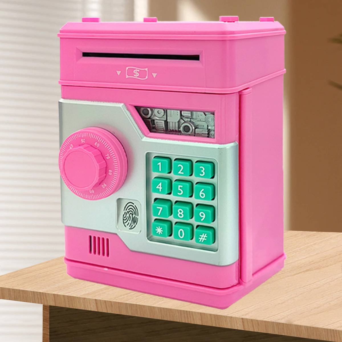 PINK Children's Password Piggy Bank, Dual Lock, Automatic Bill Intake, Develops Savings Habit, Multiple Colors Available, Battery Not Included
