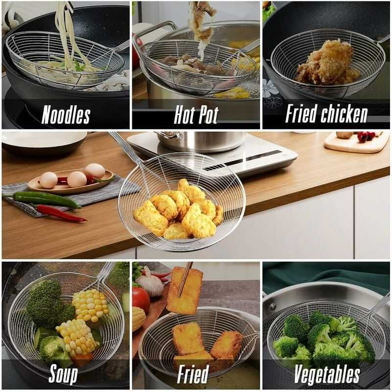 Stainless Steel Skimmer With Handle For Frying And Serving Food, Pasta, Spaghetti, Noodles (Diameter: 20Cm Total