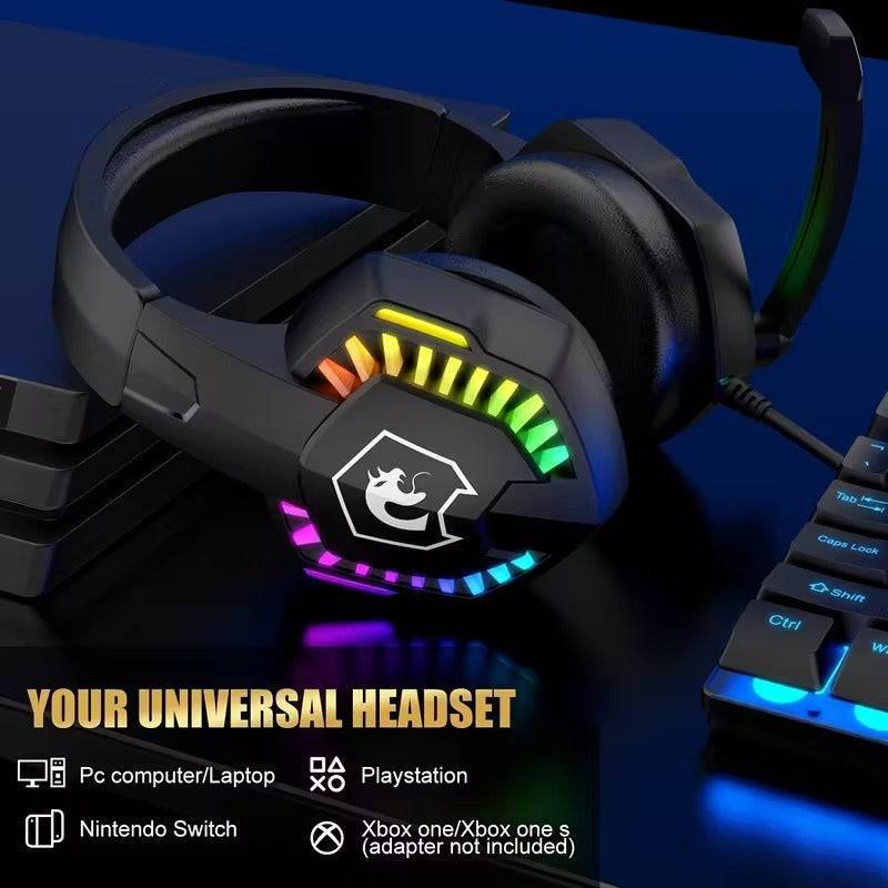 Wired Gaming Headset with RGB Lights and Noise Cancelling Mic