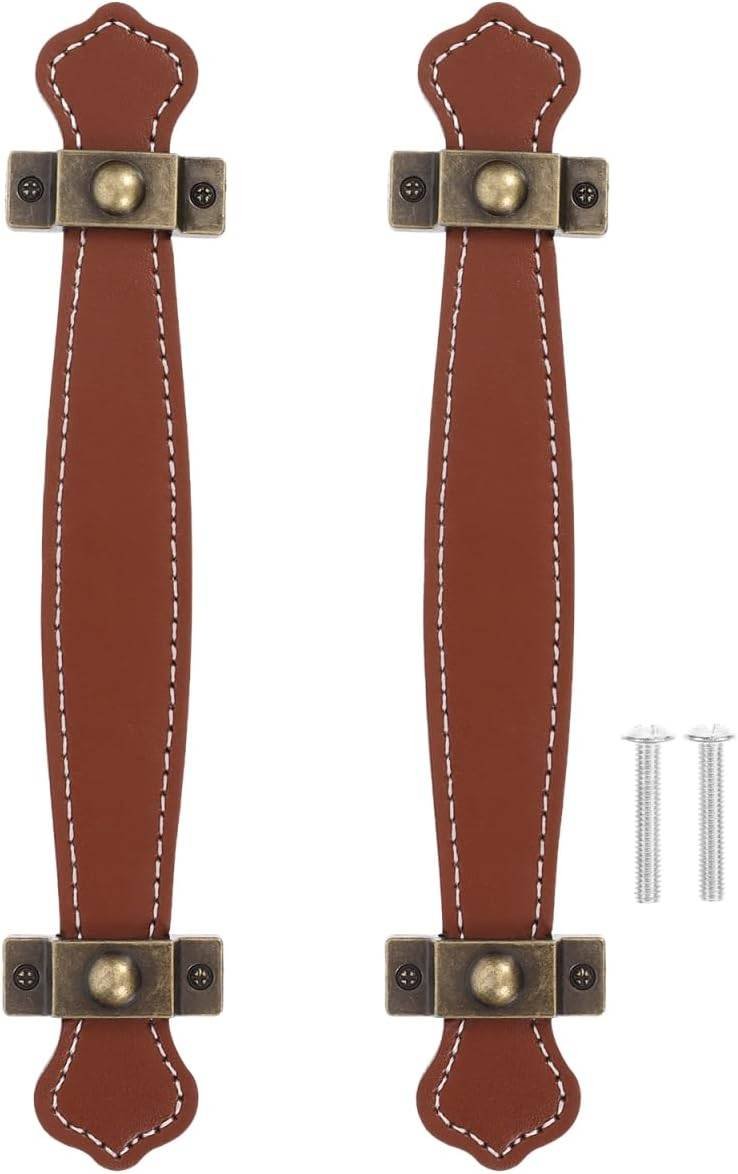 2pcs Vintage Replacement trunk handles leather cabinet handles drawer leather handle Luggage Handle Strap, Brown, Size 2, (632TO04N4SLG6O33FGRH8M)