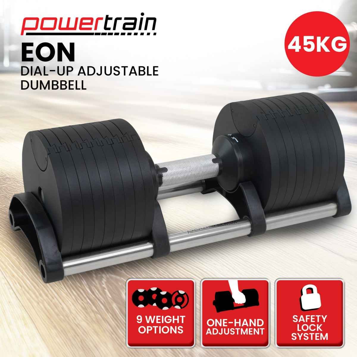 Powertrain Eon 45kg Adjustable Dumbbell Home Gym 9 Strength Training Safety Lock System For Building & Fitness Workouts