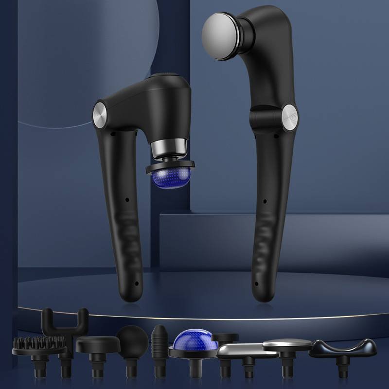 Black-Sliver Foldable Percussion Massage Gun with Hot Cold Compress & 10 Heads - 9 Speed Levels and High Frequency Vibration Full Body Muscle Relaxer