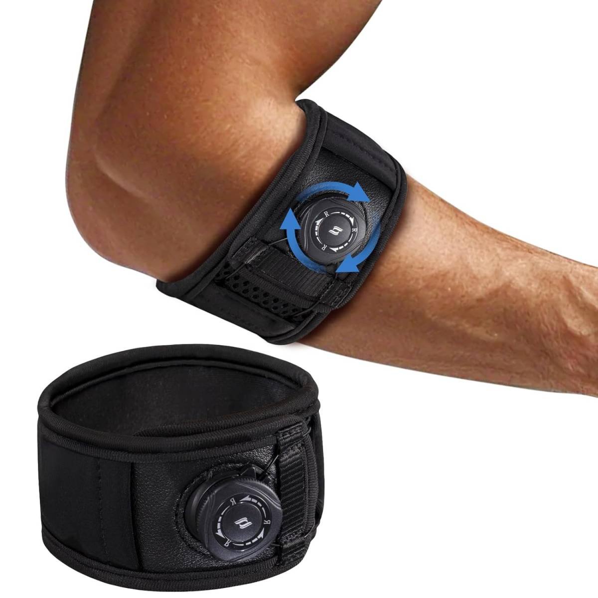 Elbow Support - Adjustable Tennis Elbow Brace - For Tendinitis - Black Universal Size