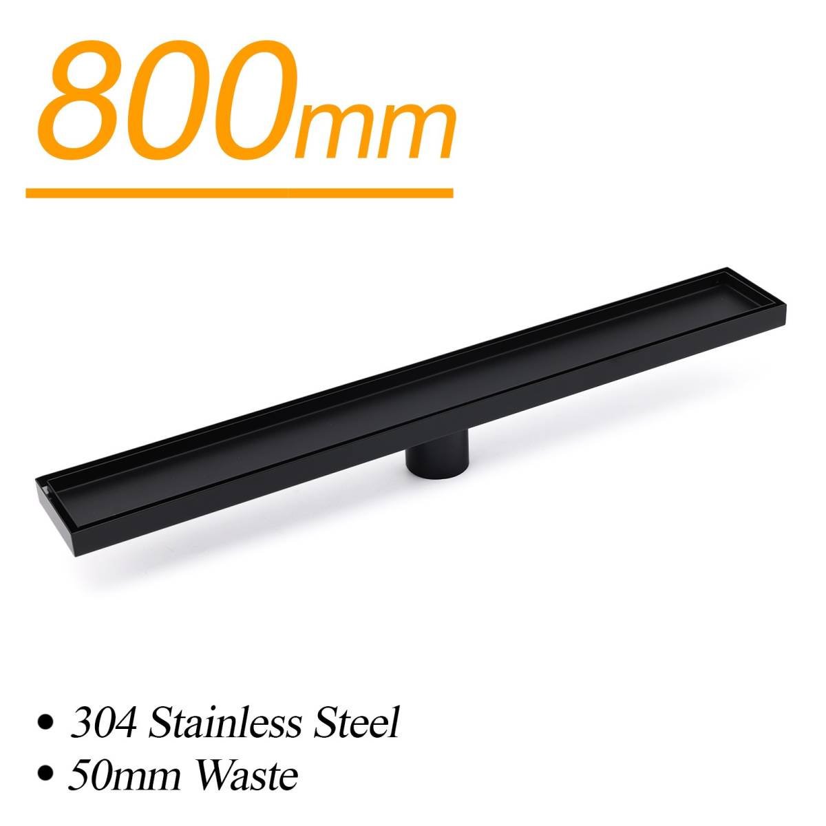 Matt Black 800mm Tile Insert Bathroom Floor Drain Shower Grate 50mm Outlet Waste