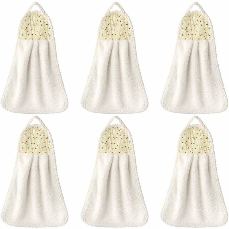6 pcs Hanging Hand Towels Coral Fleece Towel Water Absorption Towel For Home Kitchen Bathroom Beige