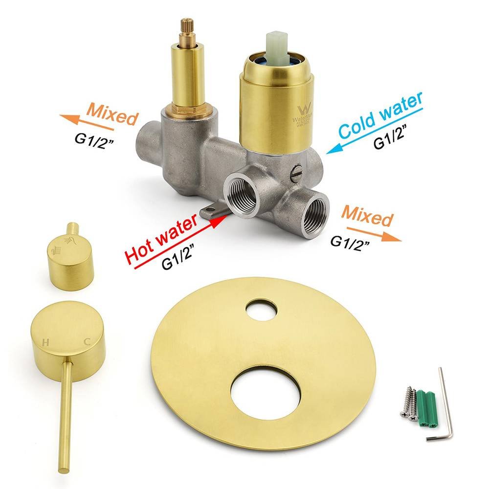 Brushed Gold Round Shower Mixer 2 Way Diverter For Bath Twin Shower Watermark