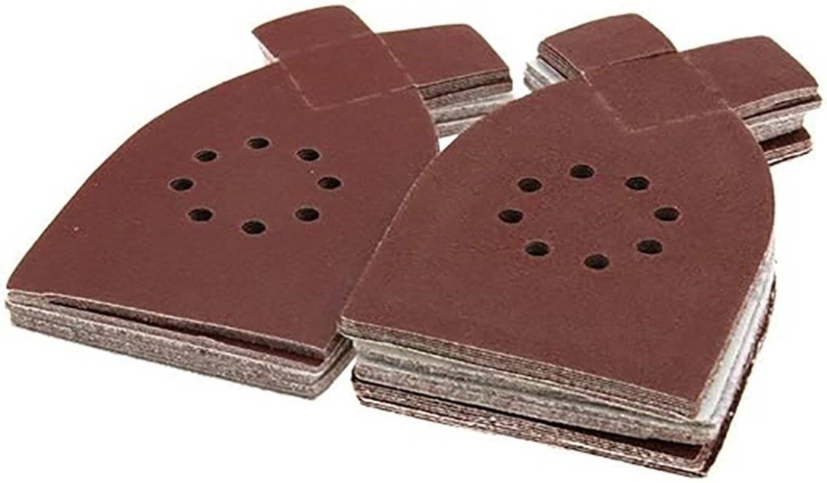 50 pieces - sandpaper - P40/60/80/100/120 grit - grit sandpaper for multi-sander - For wood and metal - 205*175*105MM (205mm at the tip of the ear) - self-adhesive - hook and loop - 8-hole sanding pads - sanders